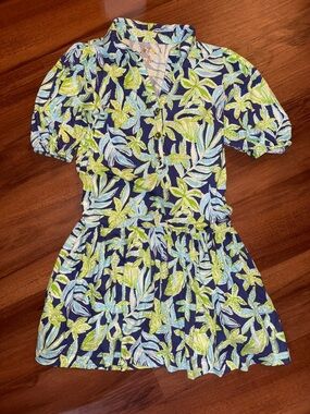 Lilly Pulitzer Navy Tropical Leaf Short Sleeve Mini Dress
